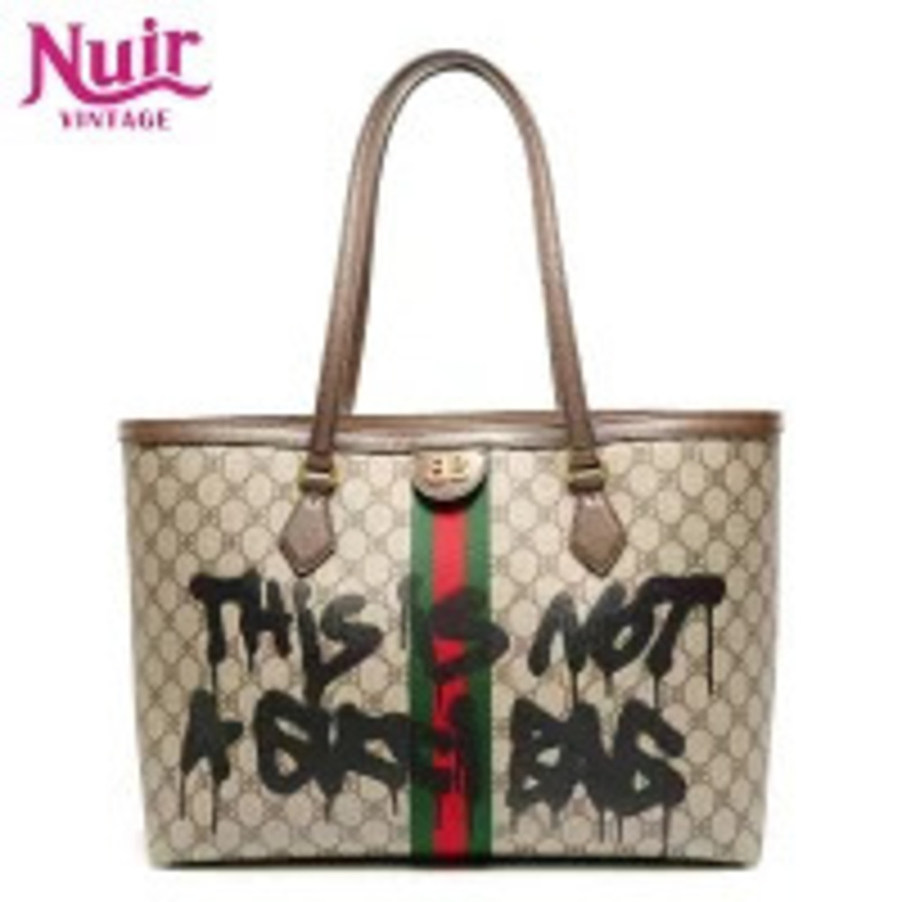 Gucci The Hacker Project Graffiti Tote Bag Beige